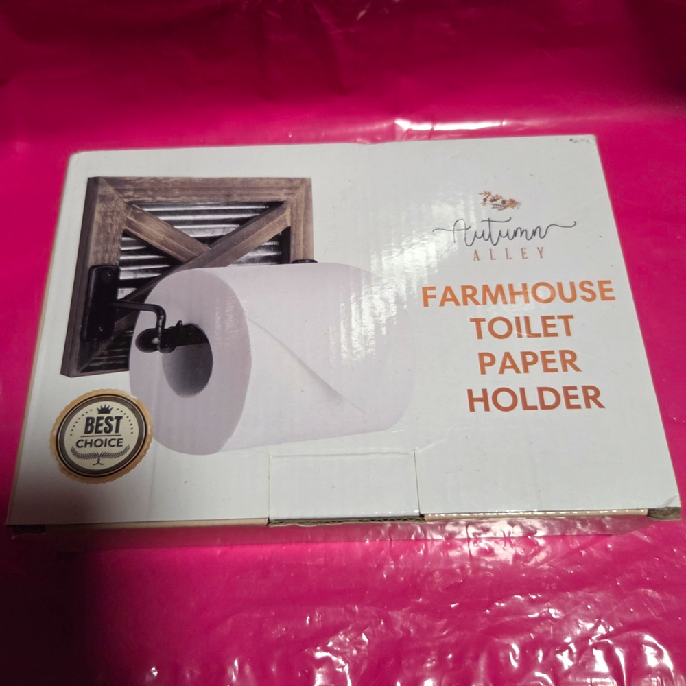 Autumn Alley Farmhouse Wood & Metal Wall Mounted Toilet Paper Holder w/ Screws